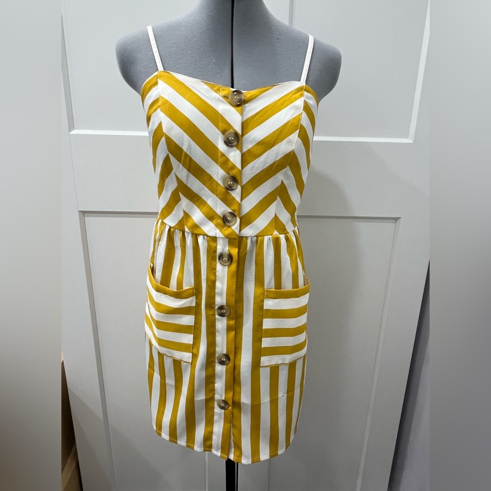 Yellow and White Tie Front Mini Sundress